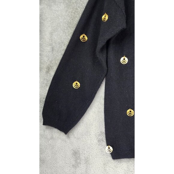 L'EAU VIVE Sweater Womens Large Black Gold Ring Wool Blend Long Sleeve Vintage - Picture 9 of 10